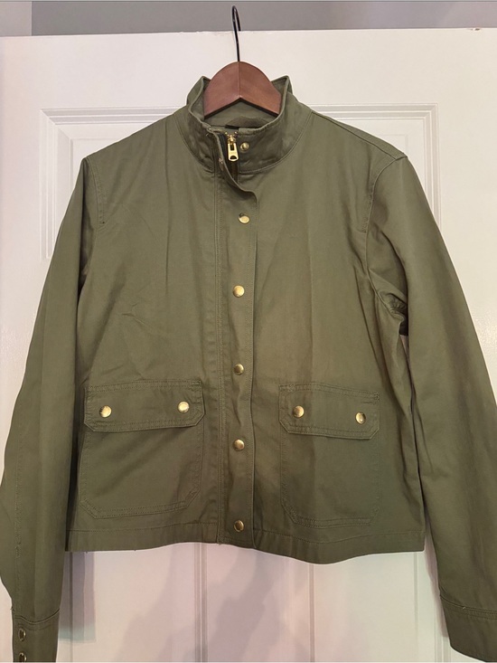 J. Crew Factory Jackets & Blazers - J Crew- Olive Utility Jacket with Snap Pockets and Stand Collar Size M